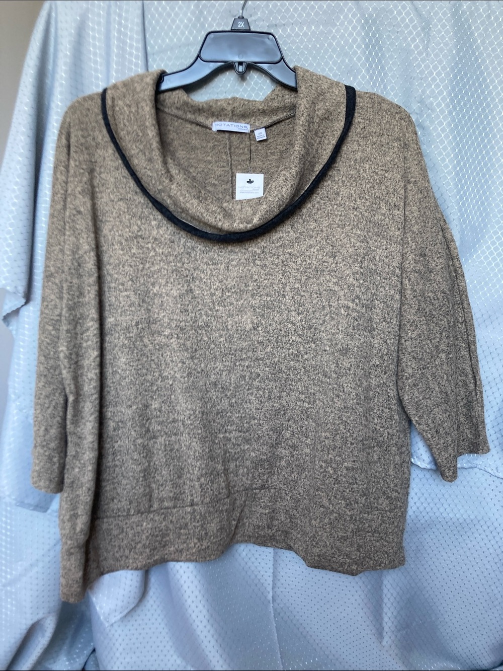 NY Collection heathers tan gray top 2X casual business casual office neutral - Picture 9 of 17